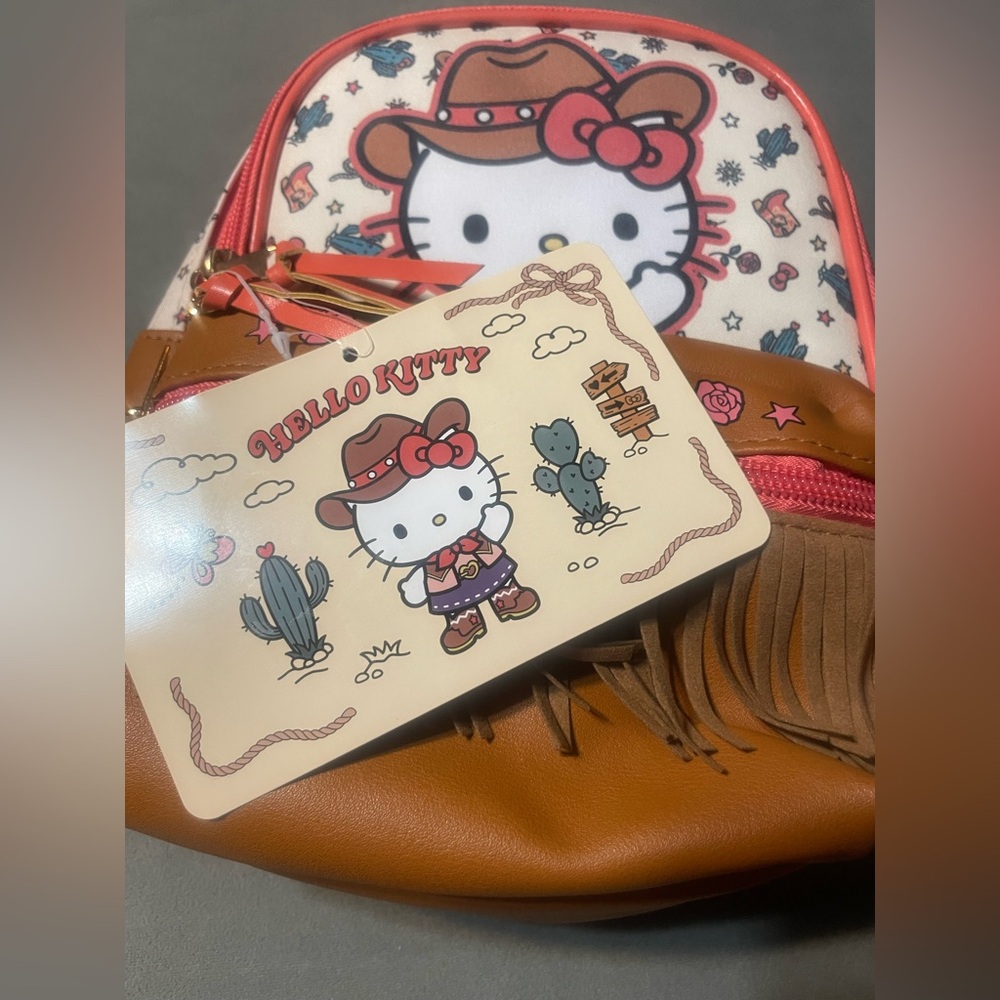 Hello Kitty Cowgirl Mini Backpack Western Fringe Sanrio Kids Tan Pink NWT - Picture 10 of 12